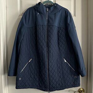 Calvin Klein Slate Blue Hooded Quilt Detail Coat – Plus 2X – NWOT